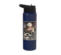Láser Cat vs T-Rex Japanese Kaiju Battle Luna Llena Stainless Steel Insulated Water Bottle