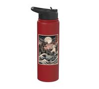 Láser Cat vs T-Rex Japanese Kaiju Battle Luna Llena Stainless Steel Insulated Water Bottle