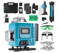 Láser de líneas cruzadas con trípode 4 x 360°, 4D 16 líneas láser verde, nivel de burbuja láser con 2 pilas de 2400 mAh e indicador LED, láser rotativo, nivelador láser autonivelante, láser de