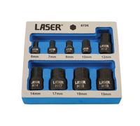Laser 6726 Low Profile Impact Hex Socket Bit Set 1/4"D, 3/8"D 9pc, Silver