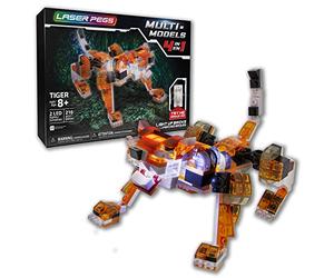 Laser Pegs, Tigre Rojo-4 en 1-216 Piezas, Construcción, Ladrillo Luminoso, Juguete para Niños a Partir de 8 Años, LAU04
