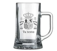 Lasernauten Jarra de cerveza grabado con escudo España, personalizada con Nombre o Texto, Grabada a Láser en vidrio
