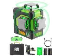 LasGoo LG-3DMAX Nivel Láser 3x360° Verde, Láser Cruzado 3D Auto-Nivelante con 2 Baterías de Litio Recargables, Adaptador de Soporte de Ajuste Fino, Gafas para Mejora del Láser Verde y Estuche Rígido