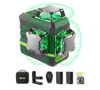 LasGoo Nivel Láser Automático 3 x 360°, Láser de Línea Cruzada Verde, para Construcción, Reformas, Decoración, Mando a Distancia, Soporte Giratorio Magnético, 2 Baterías Recargables - LG-3Ds