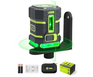 LASGOO Nivel láser verde auto-nivelante, láser horizontal 360° y línea vertical, 4 niveles de brillo, modo pulso, soporte en L, baterías y bolsa incluidas