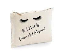 Lashes All I Need is Coffee and Mascara Bolsa de maquillaje divertida bolsa de maquillaje, beige