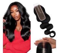 Lashey Cierre de encaje HD de 2 x 6 cm, color negro natural, cierre HD, nudos preblanqueados, línea de pelo ondulado, pelo humano, 50 cm (20 pulgadas)