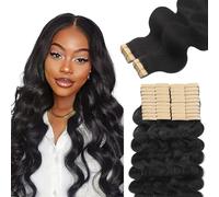 Lashey Extensiones De Cabello Ondulado Invisibles, 40 Unidades, Humano Con Cinta Adhesiva 20 Pulgadas, Color Natural, Para Mujer, Negro, 100 G