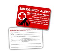 Lashicorn Tarjeta de emergencia para mascotas My Dog or Cat is at Home Alone | Paquete de 5 llaveros de plástico de 2 x 3.5 pulgadas, tamaño cartera ICE Contact Vet if Something Happens to You, rojo