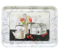 Lashuma Bandeja para servir XXL, plástico, vajilla de melamina, diseño retro: casa de campo, bandeja de postre robusta, 50 x 37 cm