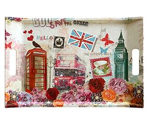 Lashuma Bandeja rectangular de melamina, bandeja de plástico multicolor, 47 x 31 cm, diseño de Londres