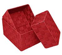 Lashuma Juego de 3 cestas de baño, tamaños de cesta: 24 x 18 x 14 cm, 21 x 16 x 12 cm y 19 x 14 x 10 cm, color rojo