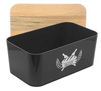 Lashuma Pan de plástico rectangular, panera de 36 x 21 cm con tapa, panera negra