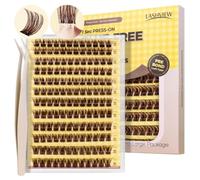 LASHVIEW Brown Self Adhesive Eyelashes Clusters, Press On Lashes Pre Glued Eyelash Extension Kit with Lash Tweezer,10-16mm No Glue No Remover Needed Self Lashes Clusters ZNF23-D-DE
