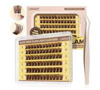 LASHVIEW Brown Self Adhesive Eyelashes Clusters, Press On Lashes Pre Glued Eyelash Extension Kit with Lash Tweezer,10-16mm No Glue No Remover Needed Self Lashes Clusters ZNF23-Z-DE