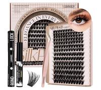 LASHVIEW Kit de extensión de pestañas DIY, 9-16 mm, mezcla D Curl Cluster Eyelash Extension Kit Cluster Lashes with Bond and Seal, Lash Glue Remover and Applicator W50