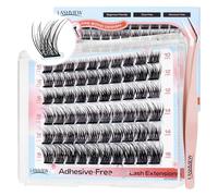 LASHVIEW Self Adhesive Eyelashes,D Curl Press On Lash Clusters Kit Pre Glued Eyelash Clusters with Applicator,No Glue No Remover Needed DIY Lash Extension Kit 10-16 mm (AC01-N 60PCs)