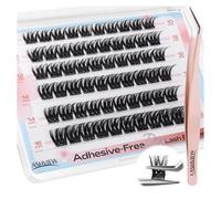 LASHVIEW Self Adhesive Eyelashes, D Curl Press On Lash Clusters Kit Pre Glued Eyelash Clusters with Applicator,No Glue No Remover Needed DIY Lash Extension Kit 10-16 mm (N10-N 60pcs)