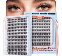 LASHVIEW Self Adhesive Eyelashes,Press On 156Pcs No Glue Needed Lash Clusters Includes Clusters 1 Applicator Easy to Apply Self Application at Home DIY Eyelash Extension Kit N06 10-16 mm (ZBP06-N)