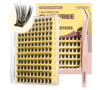 LASHVIEW Self Adhesive Lashes Clusters Eyelashes,Press-on Lashes 10-16mm Individual Lash Extension Kit with Lash Tweezers,No Glue Needed Natural Self Adhesive DIY Eyelash Extension Kit (NM03-D)