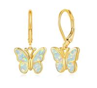 Lasidor Delicados aretes de aro de ópalo chapados en oro de 14 quilates, aretes colgantes de mariposa, bonitos aros, joyería de regalo de Navidad, Height: 22 mm, Width: 10 mm, Stone: 10 mm x 8 mm
