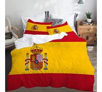 LASINSU Funda De Edredón,Bandera española roja de España Armas Dimensiones precisas Proporciones y Colores Amarillo Oficial，3 Pcs Ropa de Cama Funda Nórdica Sábana Bajera (140 * 200CM)