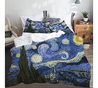 LASINSU Funda De Edredón,Noche Estrellada Van Gogh Pintura Al óleo，3 Pcs Ropa de Cama Funda Nórdica Sábana Bajera (140 * 200CM)