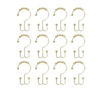 Lasitech Juego de 12 Anillas metálicas for Cortina Ducha, Ganchos for baño, Resistentes a la oxidación, Dobles(HG026-Gold-12pcs)