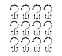 Lasitech Juego de 12 Anillas metálicas for Cortina Ducha, Ganchos for baño, Resistentes a la oxidación, Dobles(HG026-Black-12pcs)