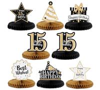 LASKYER Decoración de fiesta de cumpleaños 15, centros de mesa de panal brillante con purpurina, letrero de decoración de fiesta de cumpleaños de quince años. - Brillantina dorada