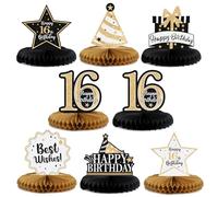 LASKYER Decoración de fiesta de cumpleaños 16, centros de mesa de panal brillante con purpurina, letrero de decoración de fiesta de cumpleaños de dieciséis años. - Brillantina dorada