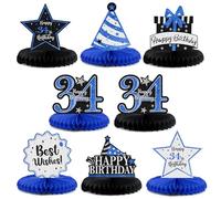 LASKYER Decoración de fiesta de cumpleaños 34, centros de mesa de panal brillante con purpurina, letrero fotoprop para fiesta de cumpleaños de 34 años. - Purpurina azul