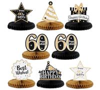 LASKYER Decoración de fiesta de cumpleaños 60, centros de mesa de panal brillante con purpurina, letrero fotoprop para fiesta de cumpleaños de sesenta años. - Brillantina dorada