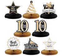 LASKYER Decoración de fiesta de cumpleaños número 10, centros de mesa de panal brillante con purpurina, letrero de decoración de fiesta de cumpleaños de diez años. - Brillantina dorada