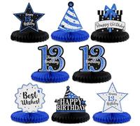 LASKYER Decoración de fiesta de cumpleaños número 13, centros de mesa de panal brillante con purpurina, letrero de decoración de fiesta de cumpleaños de trece años. - Purpurina azul