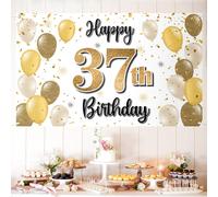 LASKYER Feliz 37.Ί Cumpleaρos Decoraciones 37.Ί Globo Dorado Gran Cartel de Cumpleaρos Cartel de Fondo Suministros para Fiesta de Cumpleaρos de 3