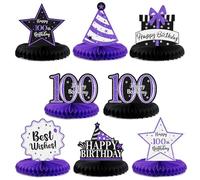 LASKYER Letrero de decoración de fiesta de cumpleaños con purpurina de panal de abeja para cumpleaños número 100, color morado