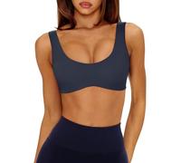 LASLULU Sostén deportivo sexy para mujer, cuello redondo, sin mangas, acolchado, para entrenamiento, yoga, top corto, Azul marino, Small
