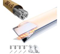 LASLUX 6 perfiles de esquina LED de aluminio blanco 2 m para tiras LED de ancho máximo de 10 mm, longitud 2000 x 15,8 x 15,8 mm, perfil LED de 45 grados, forma de V, perfil de esquina, canal y difusor