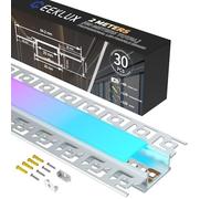 LASLUX Perfil de aluminio LED de 2 m × 30 (60 m) para paneles de yeso, perfil LED Placo 9 - 12,5 mm para tiras LED de hasta 20 mm con difusor de leche blanca y puntas de montaje