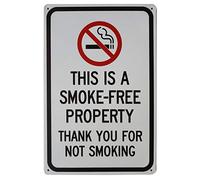 LASMINE Divertido diseño que dice"This is a Smoke-free Property, Thank You for Not Smoking" Metal Sign Home Business uso interior y exterior 8 x 12 pulgadas