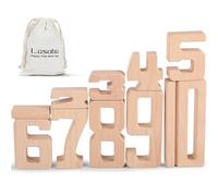 Lasoba Bloques de Números de Madera, Bloques de Dígitos Grandes 1-10, 10 Piezas Matemáticos para Niños, Educativos para Bebés, Juguetes para Aprender Números de 3 Años +