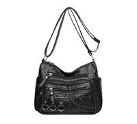 LassZone Bolso bandolera de cuero para mujer, con múltiples bolsillos, impermeable, con correa ajustable para el hombro, 02-negro, Medium