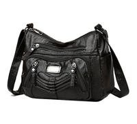 LassZone Bolso bandolera de cuero para mujer, con múltiples bolsillos, impermeable, con correa ajustable para el hombro, 01-negro, Medium