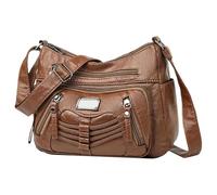 LassZone Bolso bandolera de cuero para mujer, con múltiples bolsillos, impermeable, con correa ajustable para el hombro, 01-marrón, Medium
