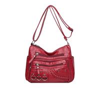 LassZone Bolso bandolera de cuero para mujer, con múltiples bolsillos, impermeable, con correa ajustable para el hombro, 02-rojo, Medium
