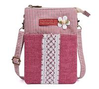 LassZone Bolso cruzado pequeño para mujer, de lona, para teléfono móvil, con patrón nacional, para niñas, mini bolsas de hombro, monedero, A, rojo., Small