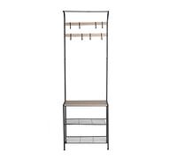 Last Deco - Perchero Pasillo Henche | Mueble Perchero Hierro - 3 Baldas -Color Negro y Natural | Medidas 60 x 185 x 28 cm