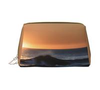 Last Sun Rays of Over The Sea Waves - Bolsa de almacenamiento de piel con cremallera para maquillaje, bolsa portátil para pintalabios, White, Talla única