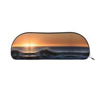 Last Sun Rays Of Over The Sea Waves - Bolsa de almacenamiento de piel semicircular, bolsa de papelería, bolsa de maquillaje, bolsa de almacenamiento, color plateado, talla única, bolsa de